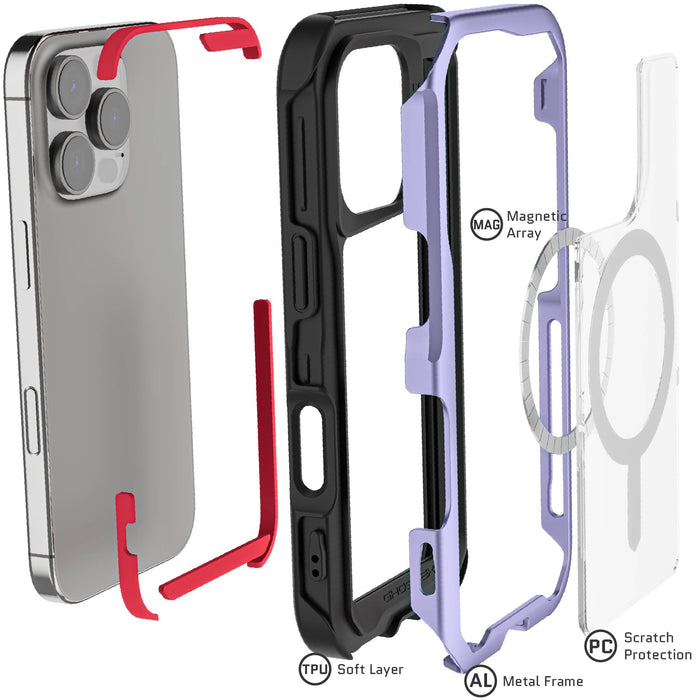 Apple iPhone 16 Pro MagSafe Phone Case Purple Clear Aluminum Metal