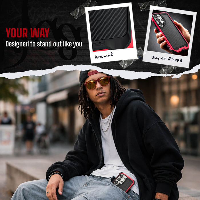 Galaxy S26 Ultra Case Clear Metal MagSafe Red Aramid Carbon Fiber