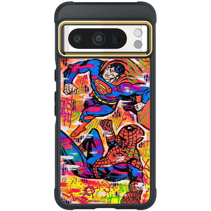 Google Pixel 8 Pro Spiderman vs Superman Spraypaint Artist Artwork Protective Phone Case