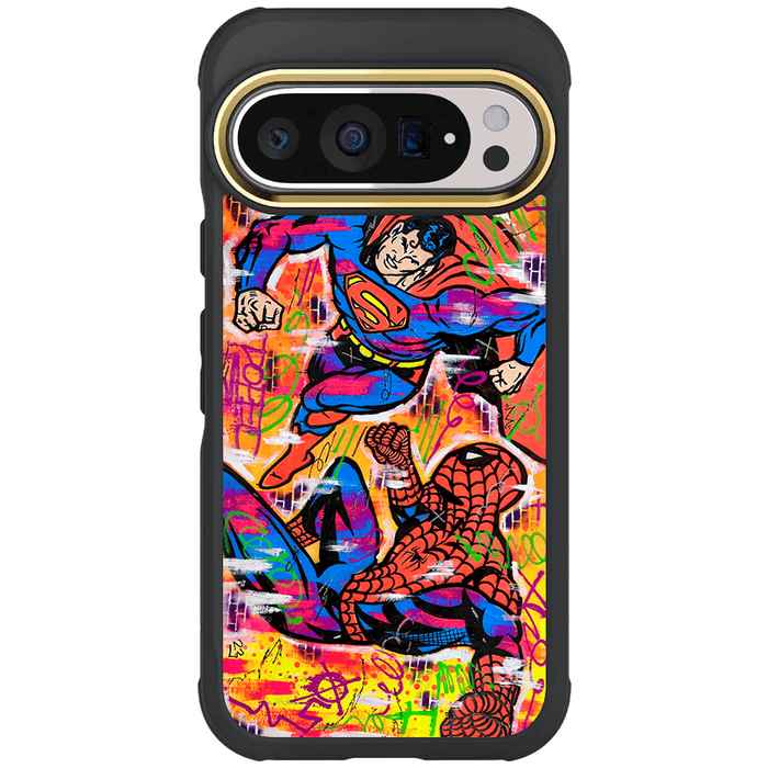 Google Pixel 9 Pro Spiderman vs Superman Spraypaint Artist Artwork Protective Phone Case