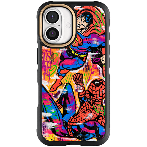 iPhone 16 Spiderman vs Superman Spraypaint Artist Artwork Protective Phone Case
