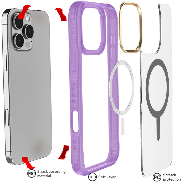 Apple iPhone 16 Pro Max Clear Purple Protective Phone Case MagSafe Magnetic