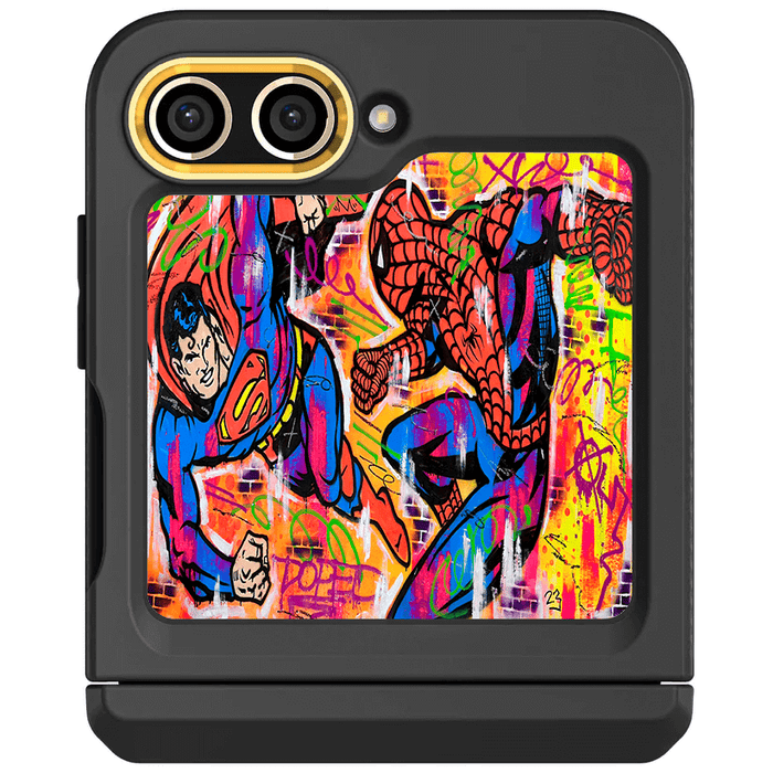 Samsung Galaxy Z Flip 5 Spiderman vs Superman Spraypaint Case 