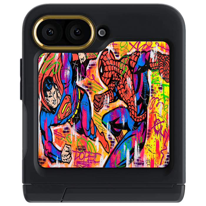 Galaxy Z Flip 6 Spiderman vs Superman Spraypaint Case 