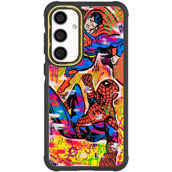 Samsung Galaxy S24 Plus Spiderman vs Superman Spraypaint Artist Artwork Protective Phone Case