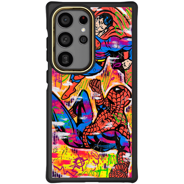 Galaxy S24 Ultra Spiderman vs Superman Spraypaint Artist Artwork Protective Phone Case