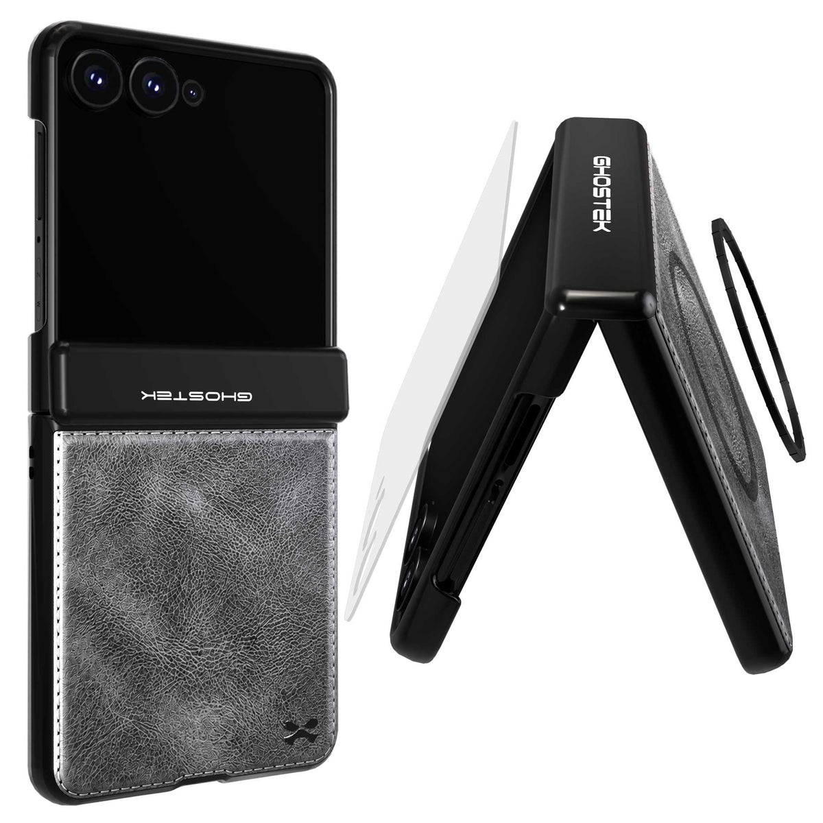 Samsung Galaxy Z Flip 8 Leather Case Gray MagSafe Magnetic Hinge Cover