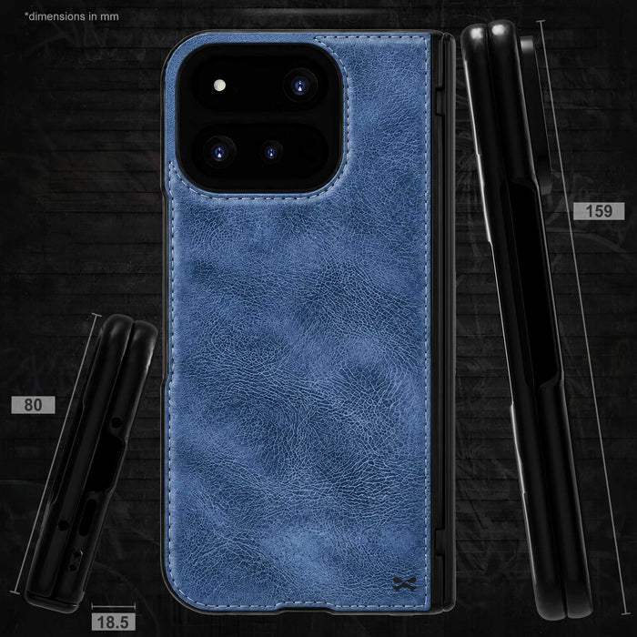 Google Pixel 11 Pro Fold Blue Leather Case with MagSafe, Hinge Cover and Screen Protector Magnetic