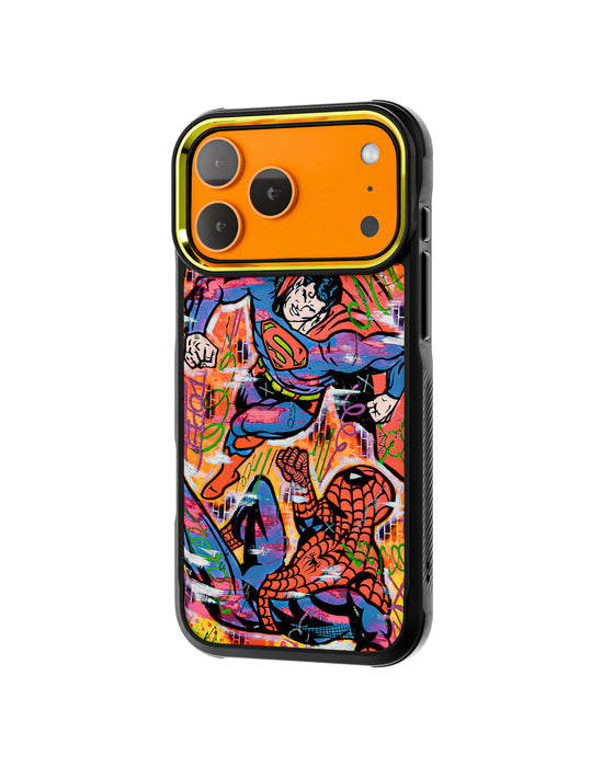 iPhone 17 Pro Max Spiderman vs Superman Spraypaint Artist Artwork Protective Phone Case