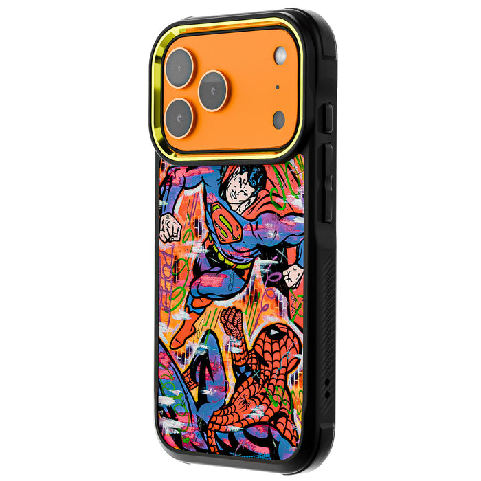 iPhone 17 Pro Spiderman vs Superman Spraypaint Artist Artwork Protective Phone Case